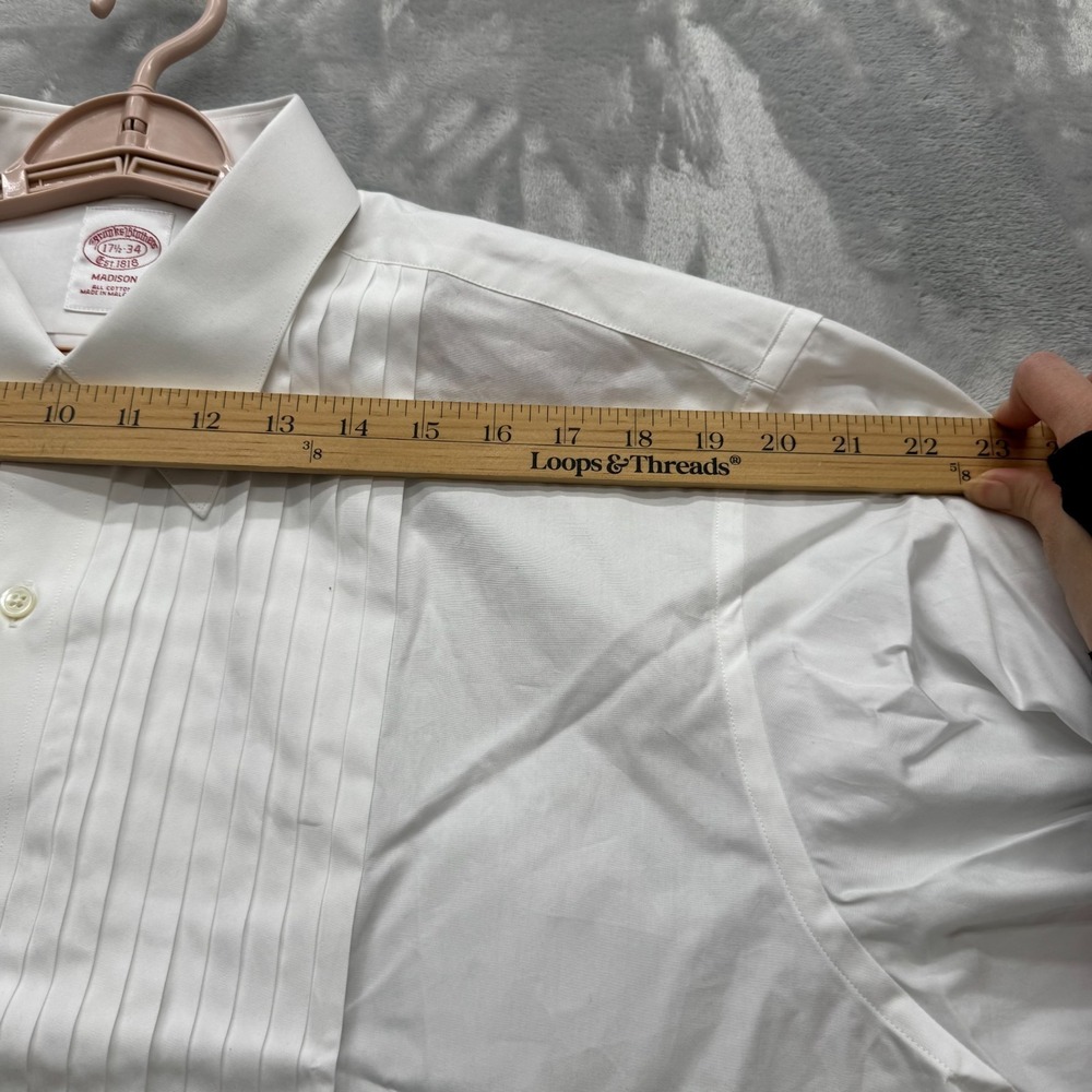 NWT Brooks Brothers Madison Fit Dress Shirt Mens 17.5 White Pleated Bib Tuxedo - Picture 7 of 11